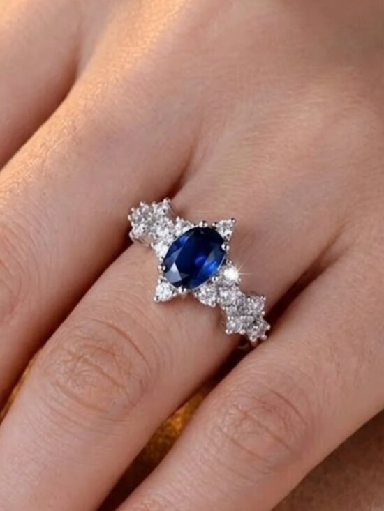 Jewelry - NEW 14K White Gold Blue Sapphire Marquise Cut Diamond Ring
